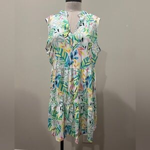 Mary Square Tropical Print Sleeveless Mini Dress